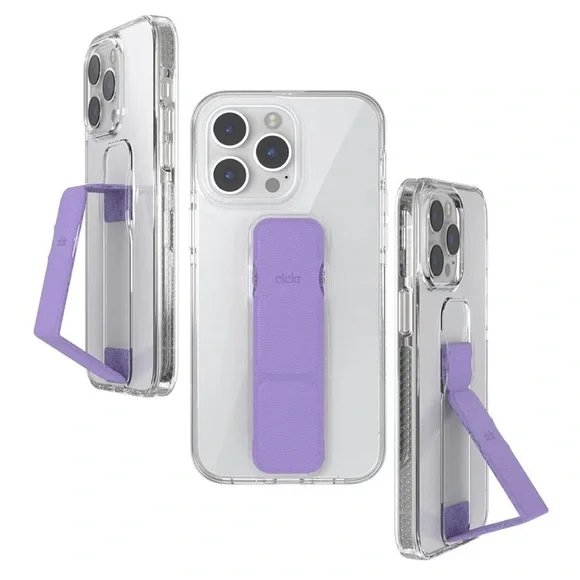 Clckr Stand & Grip Case for iPhone 14 Pro Max - Clear and Purple - Picture 1 of 12